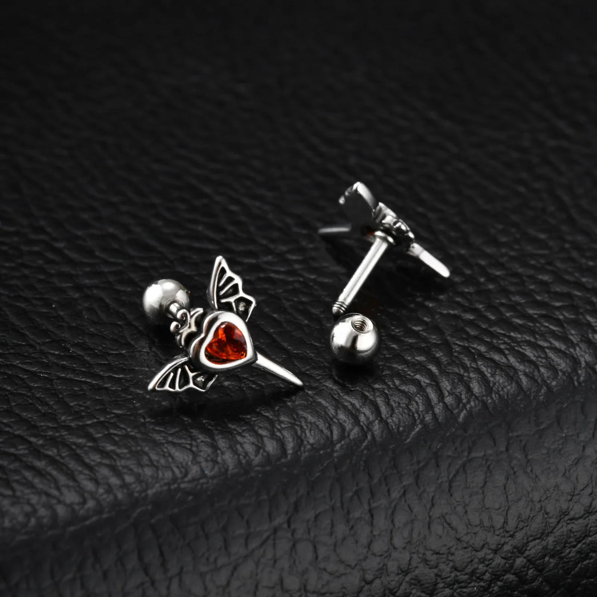 Stainless Steel Heart Zircon Stud Earrings | Vintage Punk Unisex Jewelry