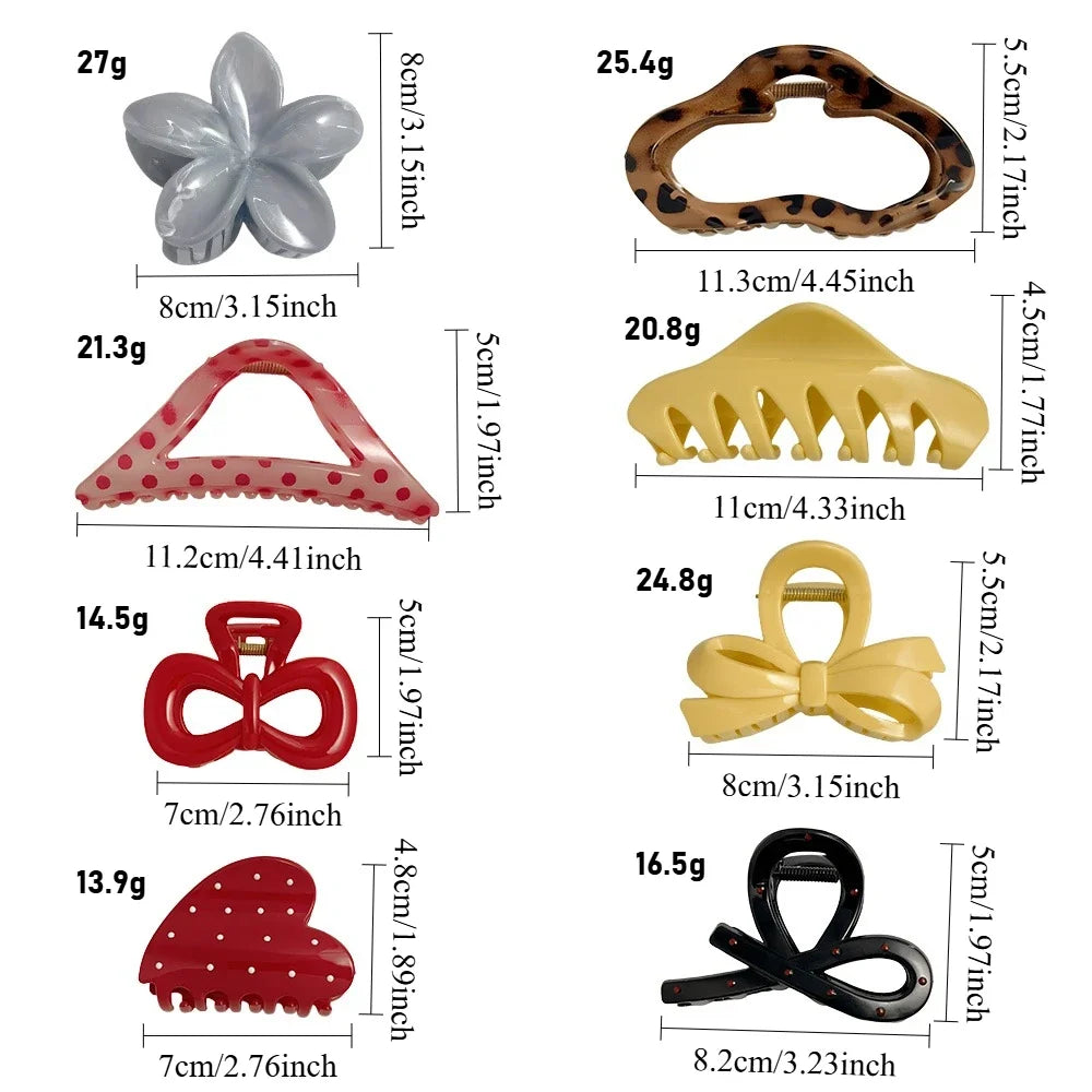 2pcs/set Hair Claw Clips for Women Girls Heart Bow Dots Leopard Large Small Crab Hairpins Barrette Hair Accessories Headwear New