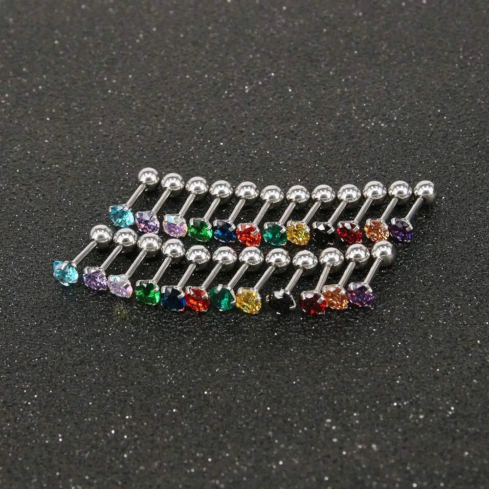 12 Pairs CZ Ear Stud Mixed Colors Cartilage Earrings Set Stainless Steel Barbell Studs Earrings Helix Tragus Piercing