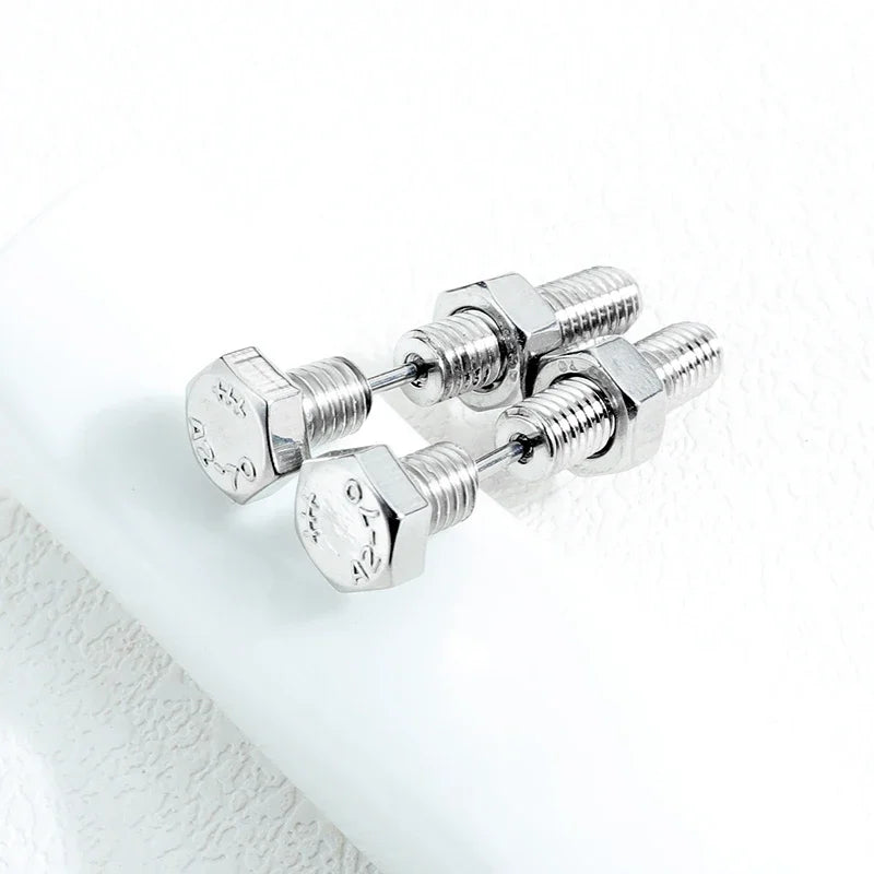 Gothic Stud Earrings Set | Unisex Stainless Steel Punk Screw Earrings