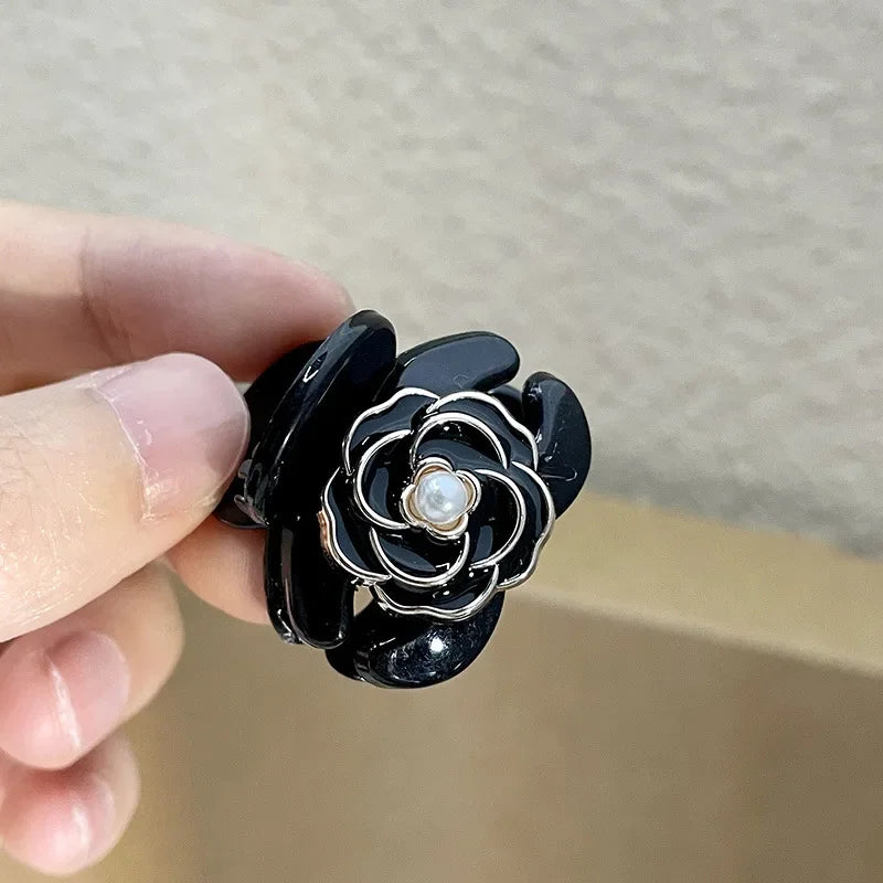 Elegant Temperament Camellia Hair Clip Princess Side Clip Mini Hair Claws Women Girls Fashion Bangs Clips Hairpins Black Flower