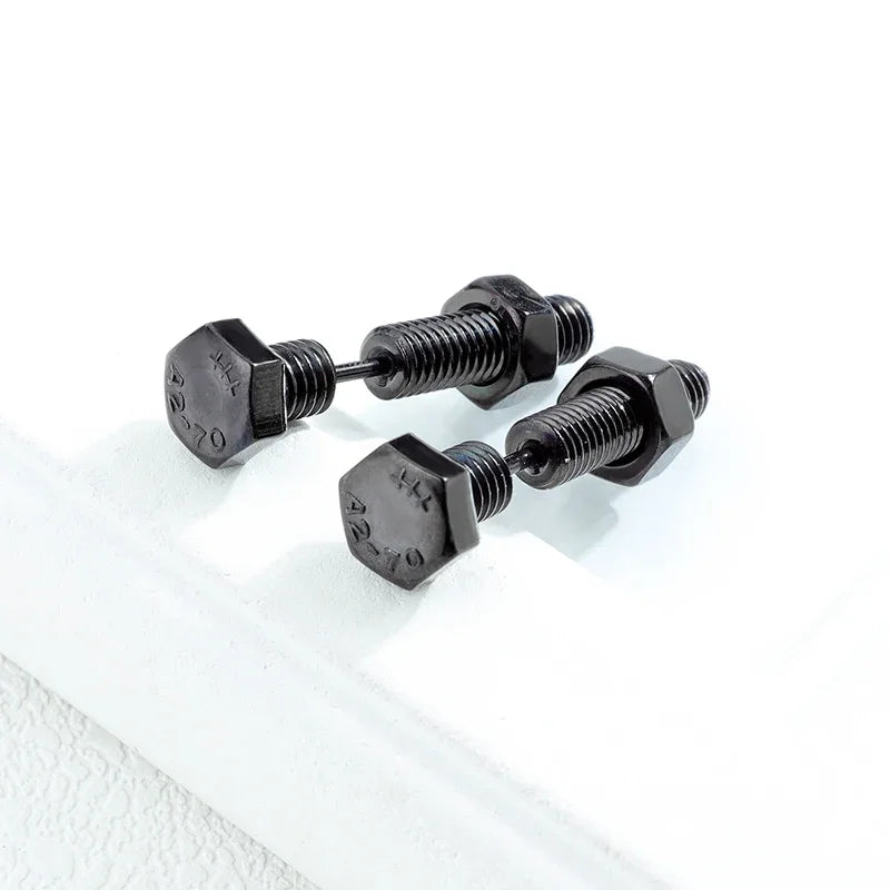 Gothic Stud Earrings Set | Unisex Stainless Steel Punk Screw Earrings