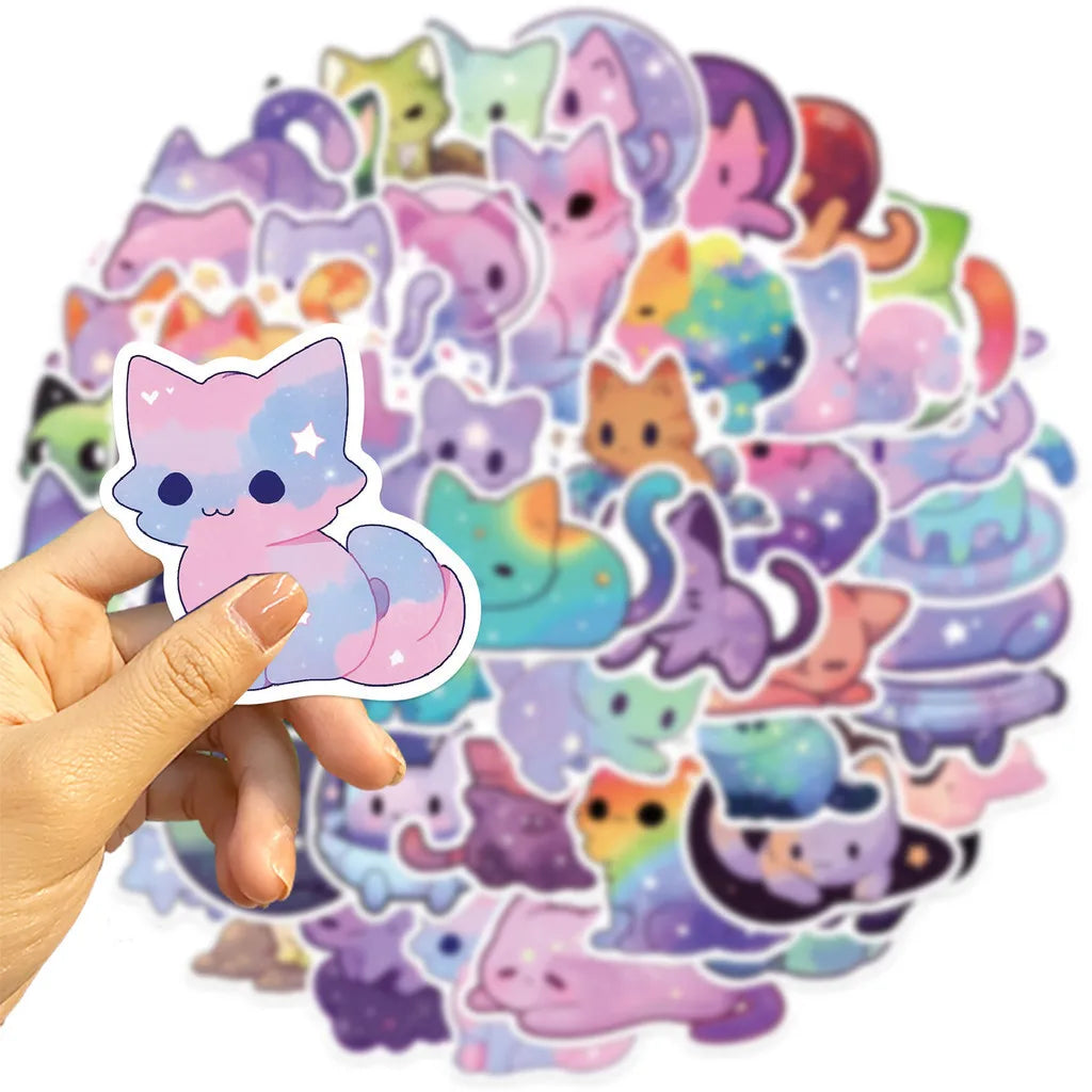50PCS Colorful Starry Sky Cat Waterproof Graffiti Stickers | Decals for Helmet, Bicycle, Laptop, and More