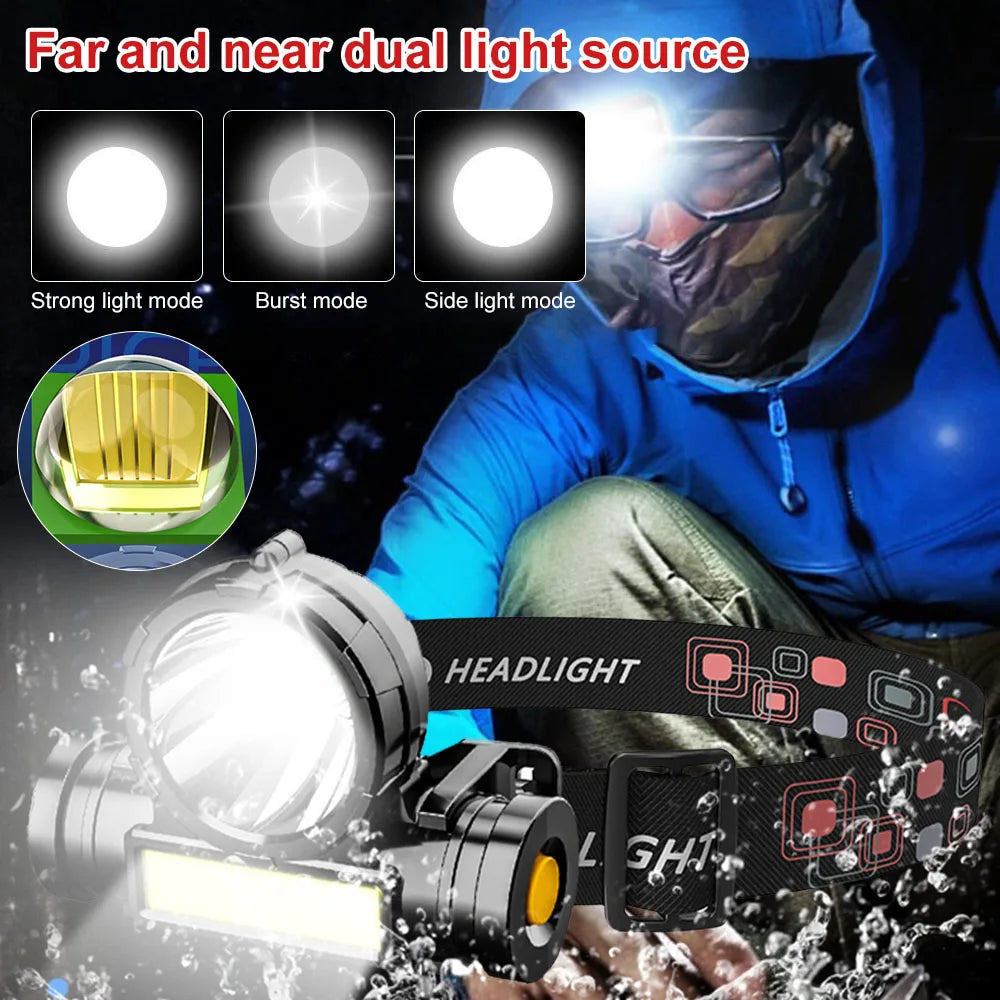 Rechargeable Headlight with COB LED | Waterproof Fishing and Camping Headlamp