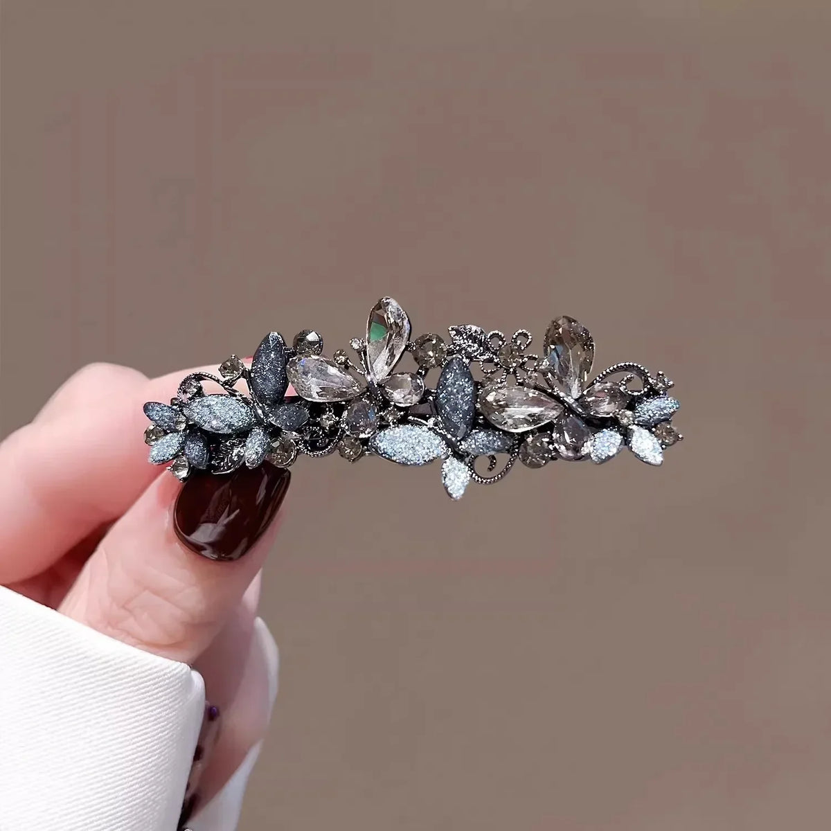 Elegant Glaze Crystal Butterfly Spring Clip Hairpin Fairy Women's Back of Head Half-tied Barrette France Style Hair Accessories