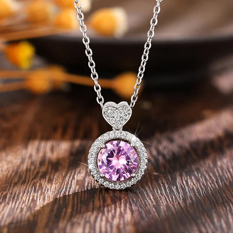 Huitan Romantic Pink Cubic Zirconia Pendant Necklace for Women Engagement Wedding Party Luxury Trendy Neck Accessories Jewelry