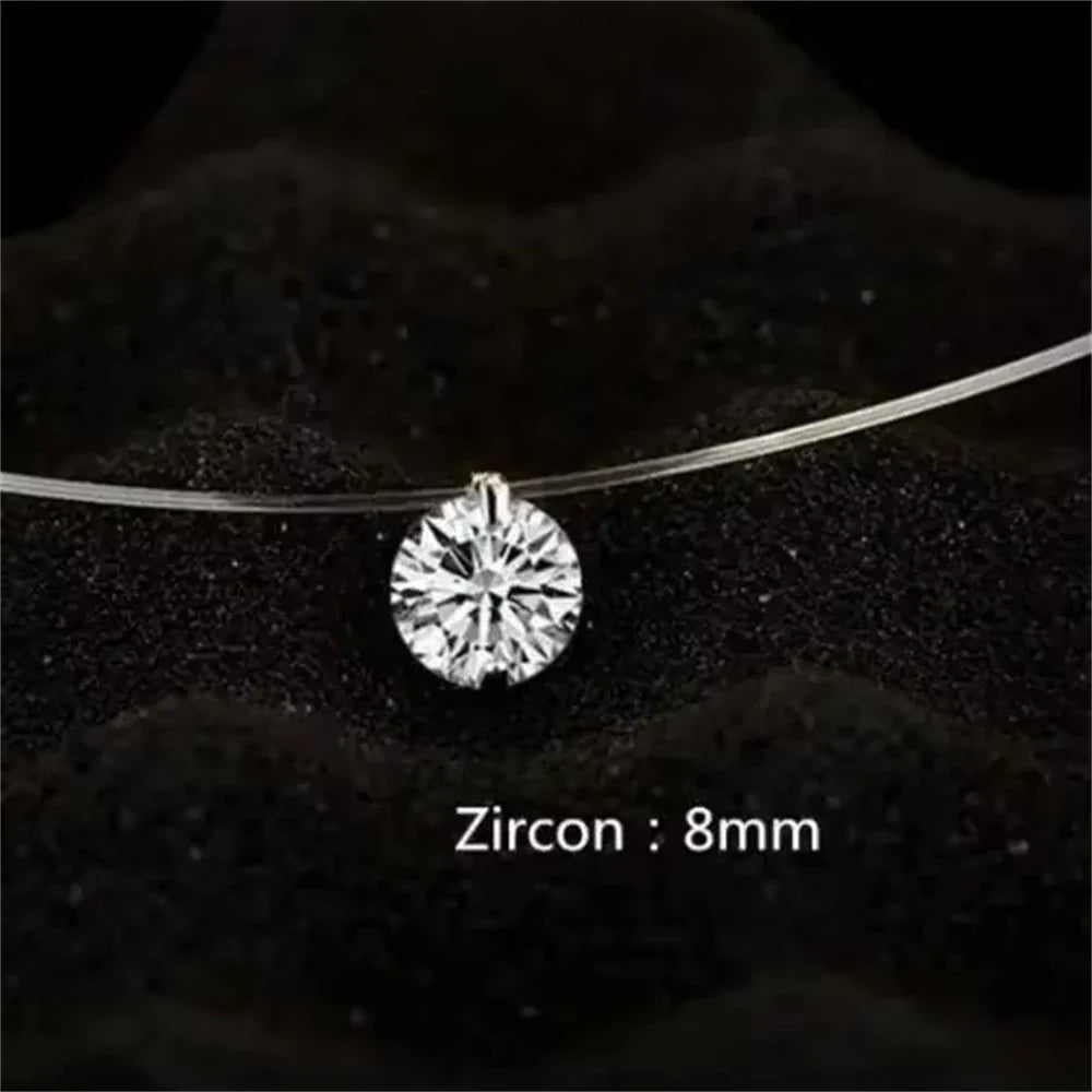 1ct Moissanite Diamond S925 Sterling Silver Invisible Transparent Fishing Line Clavicle Chain Necklace Women's Jewelry