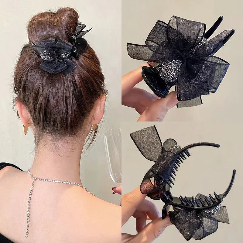 New Korean INS Style Premium Sense Of Ponytail Hair Clips Bow Grab Clip Female High Pill Head Artifacts Clip Headdress Hair Card