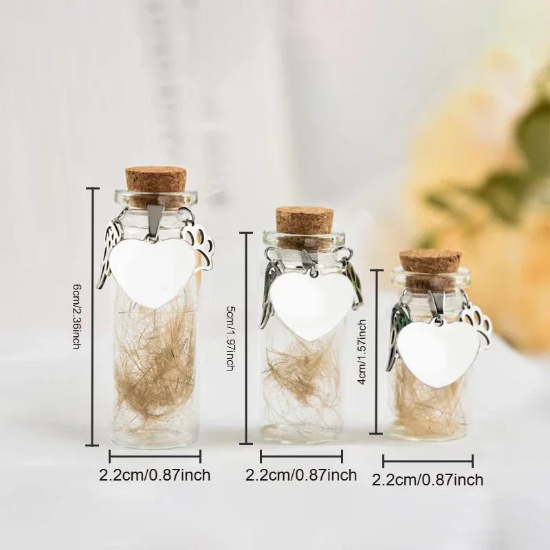 Pet Memorial Bottle for Pet Hair | Dog Cat Fur Keepsake with 3 Silver Accessories