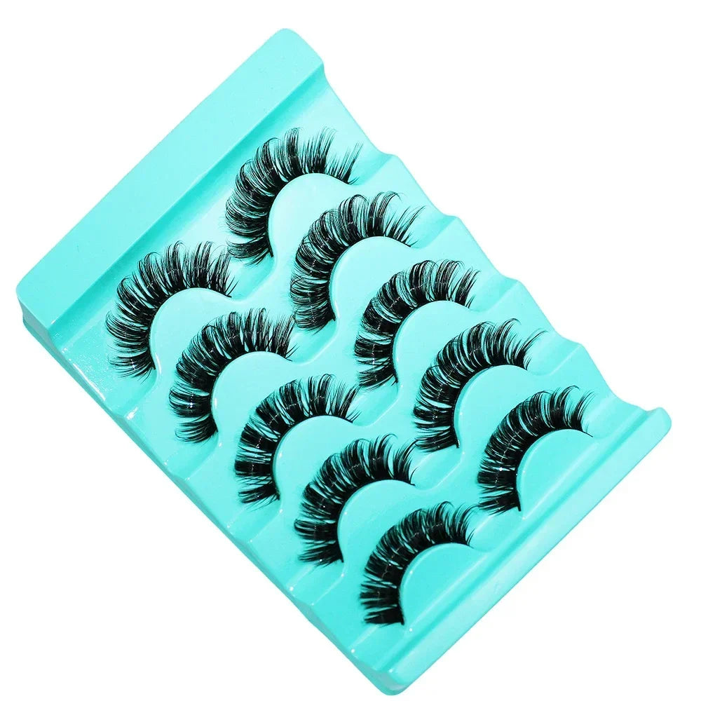 5 Pairs Lashes DD Curl Russian Lashes 3D Faux Mink Eyelashes Reusable Fluffy Russian Strip Lashes Eyelash Extension