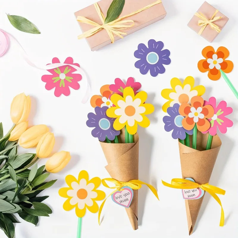 DIY Sunflower Bouquet Kit | 24pcs Paper Flowers with Cards and Ribbon
