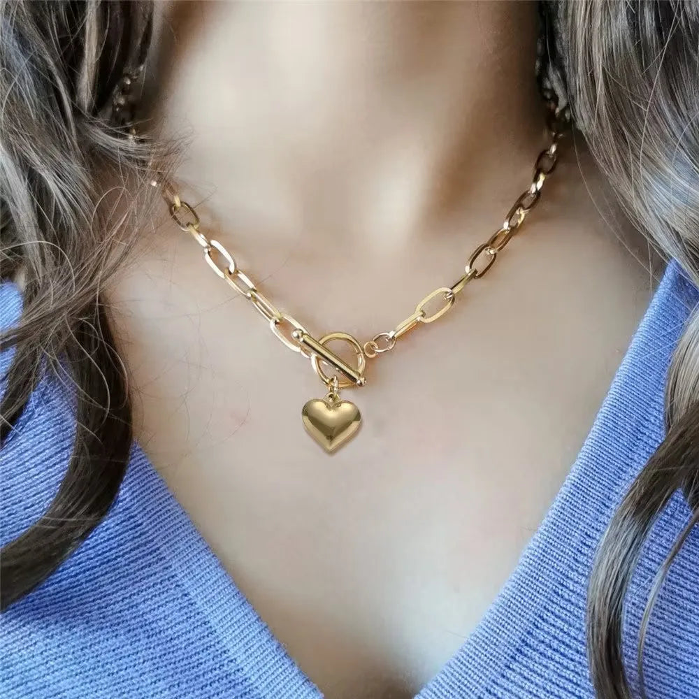 ASONSTEEL Romantic Heart Pendant Necklace | Gold Stainless Steel Choker for Women Gift