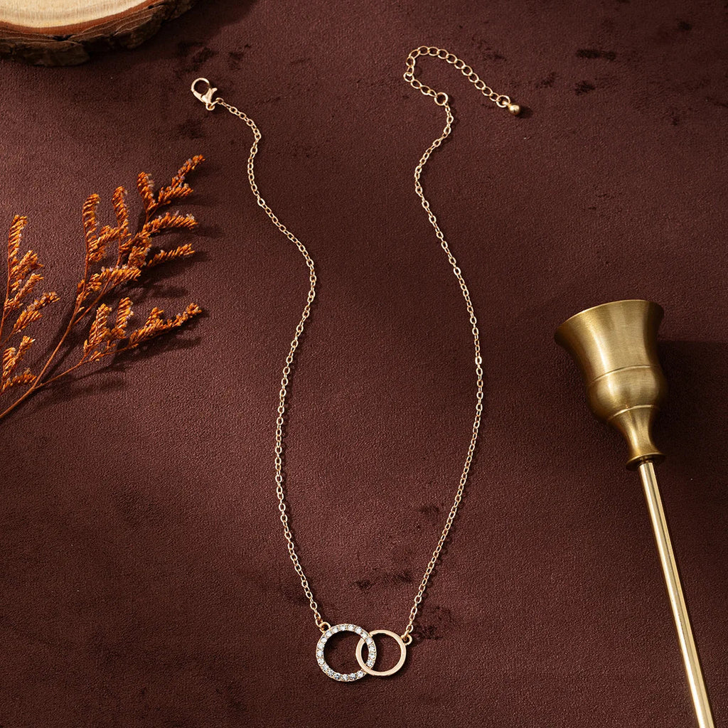 Double Circle Pendant Necklace Gold Color Necklaces for Women Fashion Thin Chain Minimalist Dainty on The Neck Jewelry