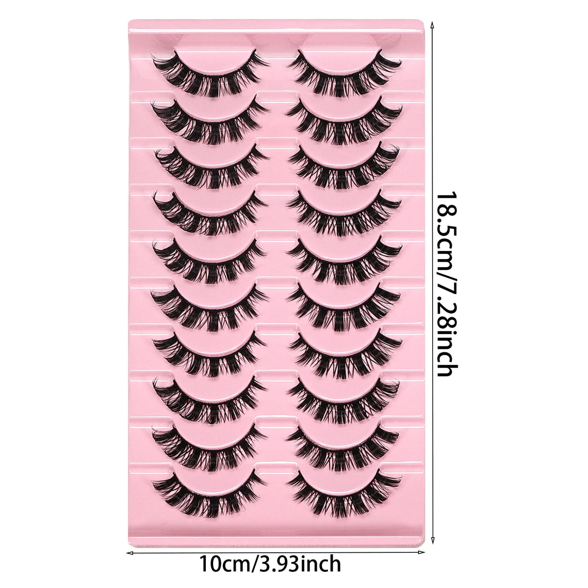 10 Pairs Messy Fluffy Russian False Eyelashes DD Deep Curl Hybrid Faux Mink Volume Strip Lashes for Casual Selfie Look
