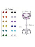 12 Pairs CZ Ear Stud Mixed Colors Cartilage Earrings Set Stainless Steel Barbell Studs Earrings Helix Tragus Piercing
