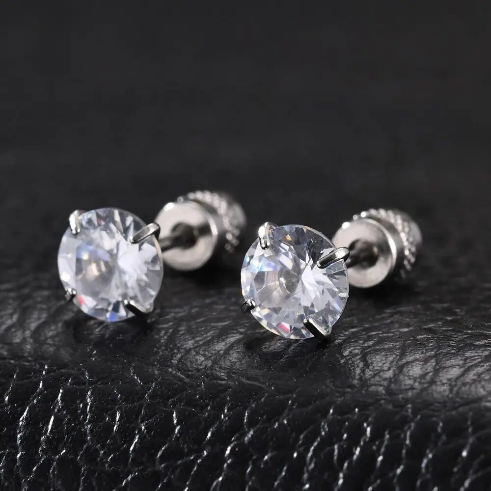 CZ Stud Earrings for Men Women,Hypoallergenic Stainless Steel Round Cubic Zirconia Stud Earrings,Body Piercing Jewelry