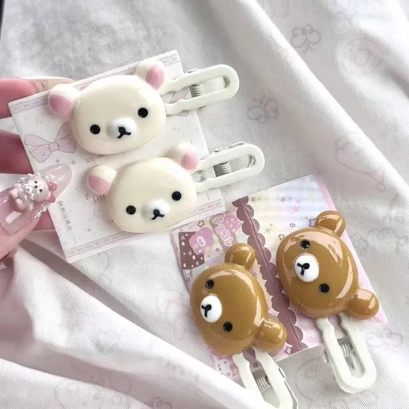 2pcs Cute Bear Hair Clips Plastic Hairpins with Duck Beak Design for Little Girls Women Sweet & Fresh Sweet Animal Style
