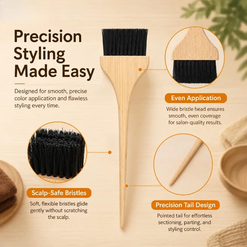 Natural Wood Handle Hair Dye Brush with Nylon Bristles Hair Color Applicator for Precise Highlighting and Color Application