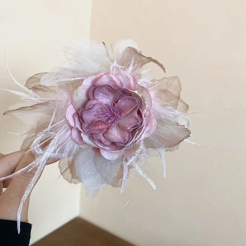 Pink Flower Hair Claws for Women Fashion Sweet Big Hairpin Temperament Grab Clip Lace Hair Accessories Gifts