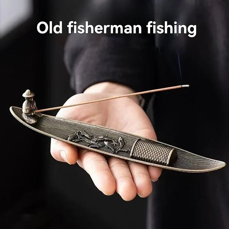 Fishing Old Man Boat Incense Burner | Metal Sandalwood Incense Holder for Home