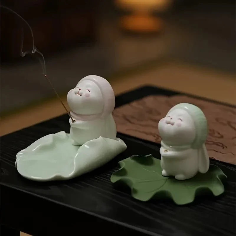 Cute Wishing Rabbit Incense Burner | Ceramic Home Fragrance Decor