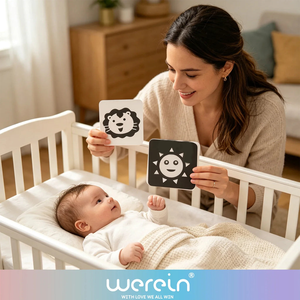 We Rein High Contrast Baby Black White Flash Cards, Newborn Visual Stimulation Cognitive Learning Toys, 0-6 Months Infant