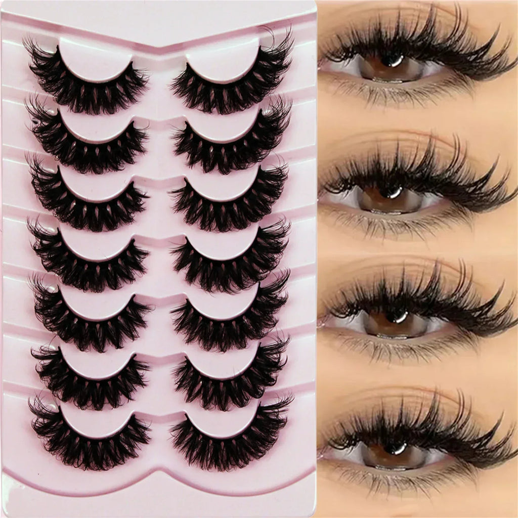 7 Pairs False Eyelashes Wispy Lashes Natural Look Fake Eyelashes Cat Eye Lashes Faux Mink Fluffy Strip False Lashes Pack