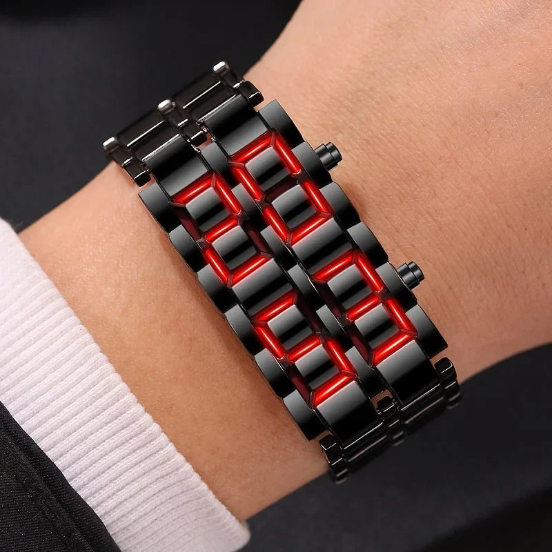 Fashion Mens Digital Lava Wrist Watch | Full Metal LED Display Timepiece