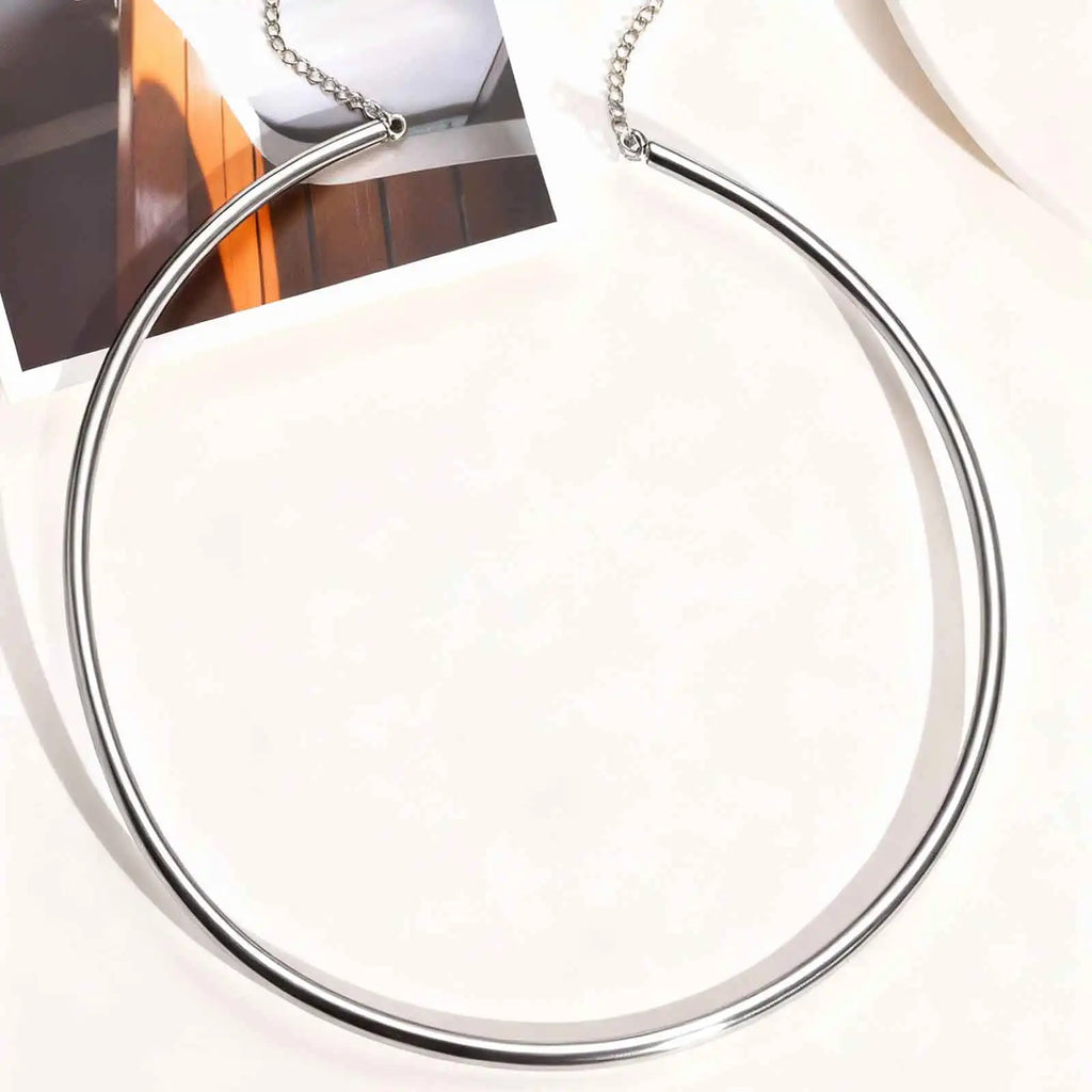 Dainty 4MM Wide Choker Necklace for Women,Silver Color Stainless Steel Necklaces, Torques Young Girls Gift Waterproof Jewelry