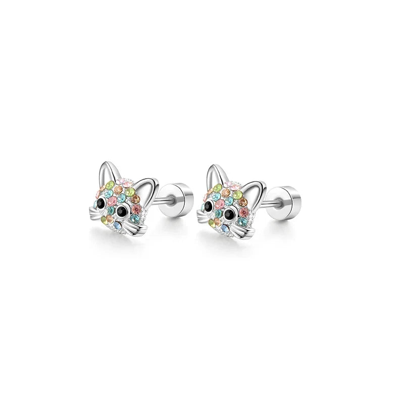1/6 Pairs Hypoallergenic Screw Back Earrings, Flat Back Earrings Hoops Cat Turtle Cartilage Helix Tragus Piercing Jewelry