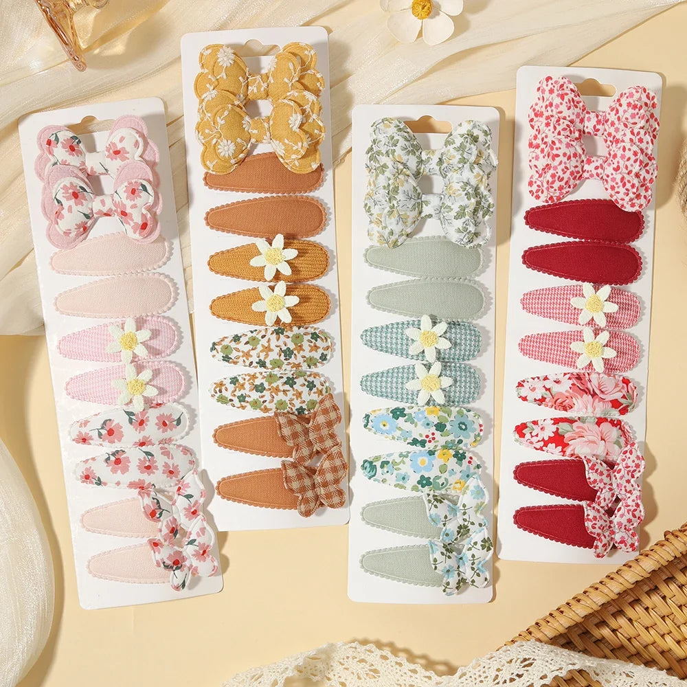 10PCS/Set New Fabric BB Hair Clip Children's Girls' Teenagers' Side Bangs Clip Girls' Party Daily Decoration Hair Accessories