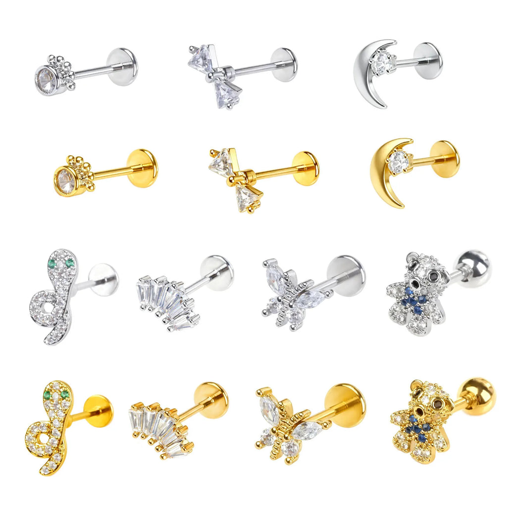 Stainless Steel Ear Studs - Micro Paved Zirconia Cartilage Earrings, Delicate Minimalist Piercing Jewelry for Women