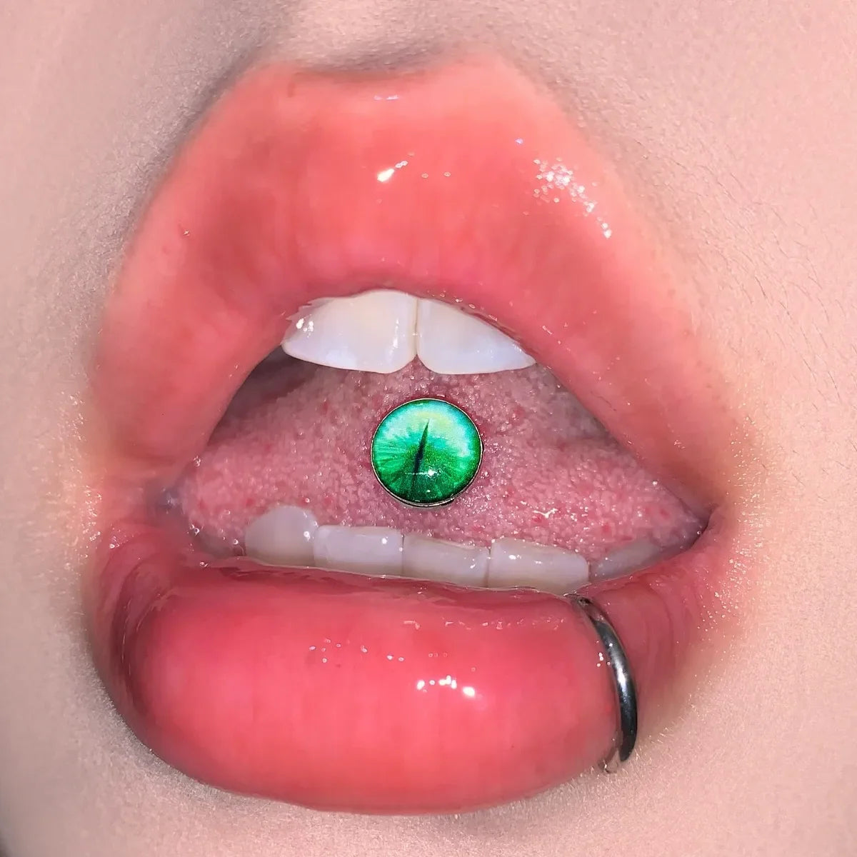 New Trendy Hypoallergenic Stainless Steel Colorful Eye Tongue Rings for Women Tongue Stud Body Piercing Jewelry