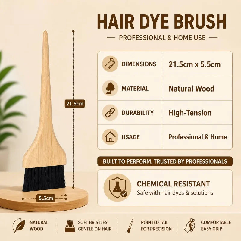 Natural Wood Handle Hair Dye Brush with Nylon Bristles Hair Color Applicator for Precise Highlighting and Color Application