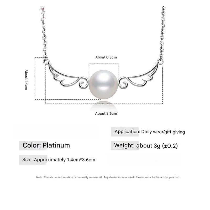 925 Sterling Silver Light Luxury Premium Wings Pearl Necklace Anniversary Birthday Party Wedding Gift