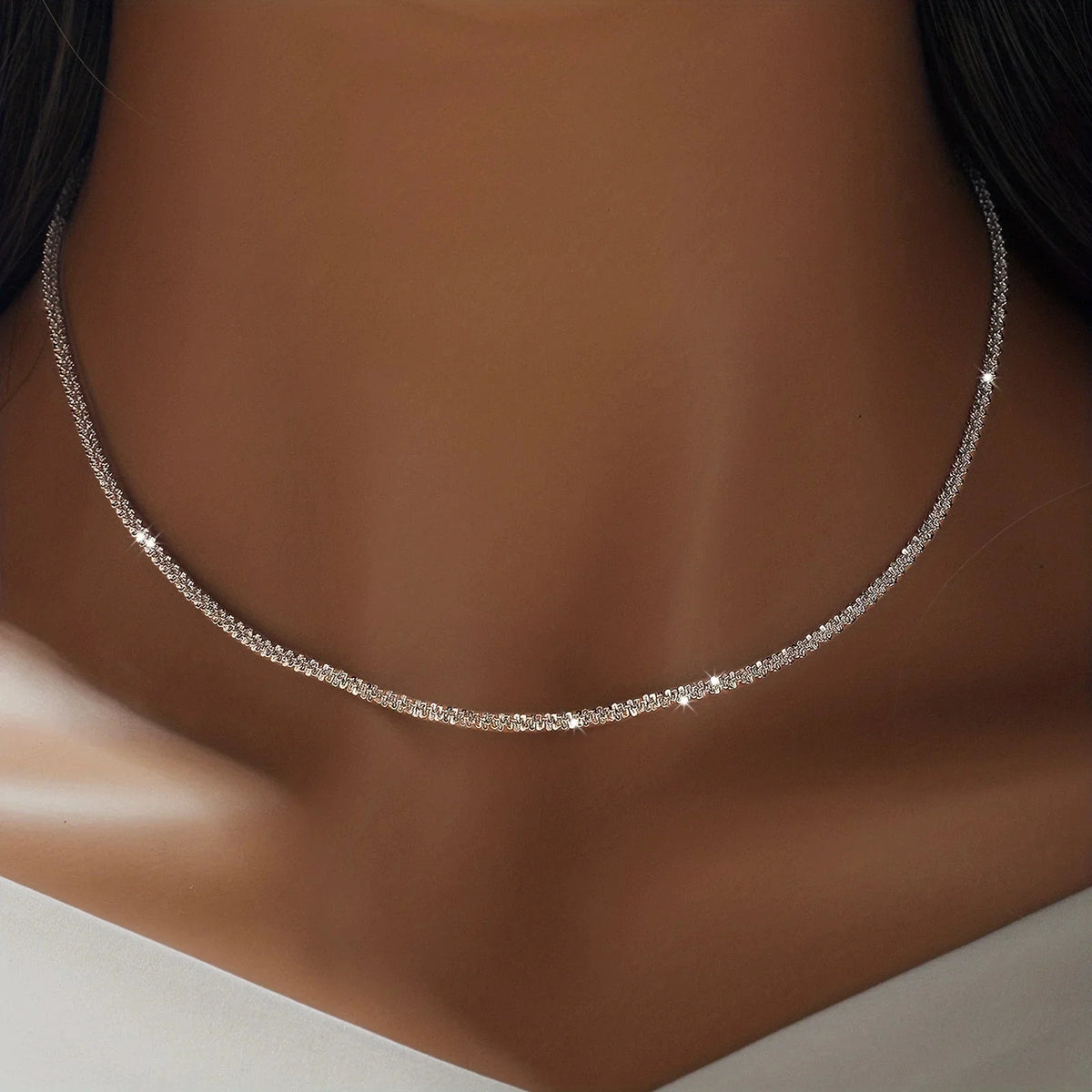 LUXUKISSKIDS Shiny Solid Chains Elegant Necklaces for Woman Sparkling Clavicle Chain Choker Simple Wedding Jewelry Collar Gifts