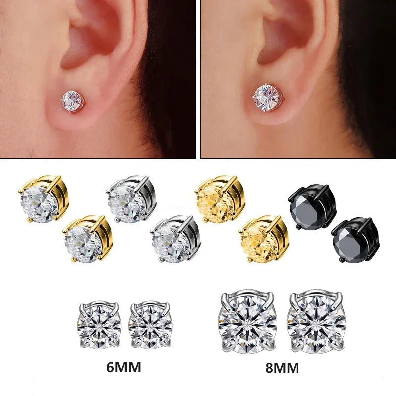 Crystal Magnetic Clip Earrings for Men and Women | Non Piercing Round Zircon Studs