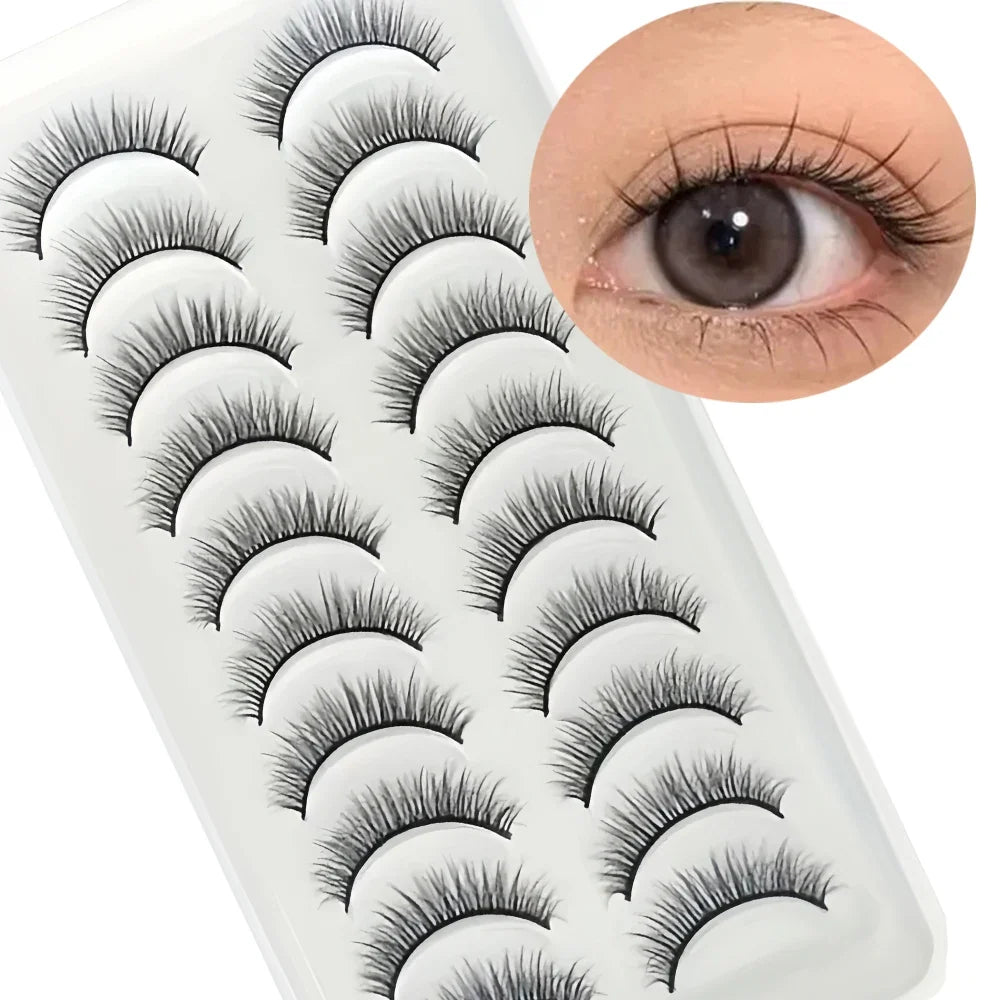 Natural Lashes 10 Pairs Extensions Strip Lashes Natural Look Slender Elongation Eyelashes 6-10mm Cat Eye False Eyelashes