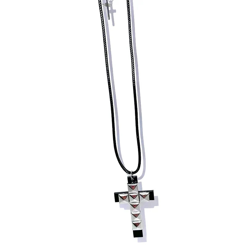 Rivet Cross Pendant Necklace | Punk Gothic Fashion Jewelry for Women
