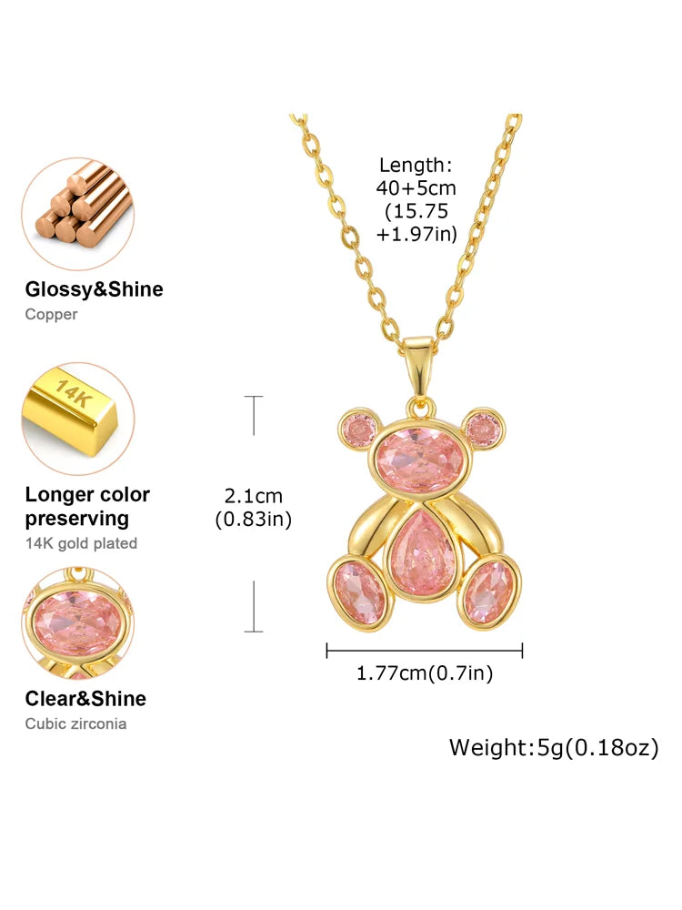 Delicate Cute Pink Zircon Bear Pendant Necklace for Women Girl, Stylish Animal Necklace, Exquisite Luxury Jewelry Accessories