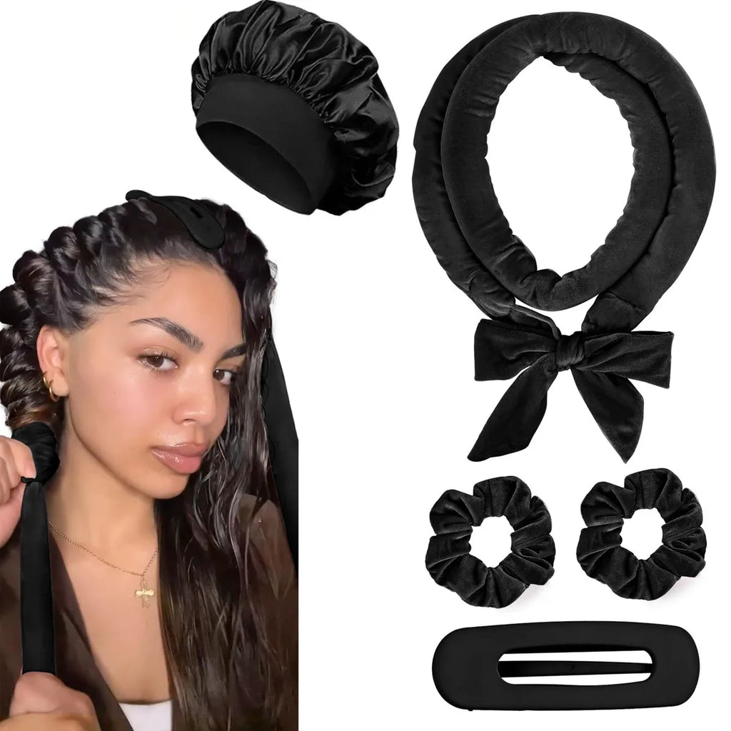 Velvet Heatless Hair Curlers Headband Kit No Heat Curls Tool + Satin Sleep Cap + Hair Ties Hairdressing Hair Care Styling Tools