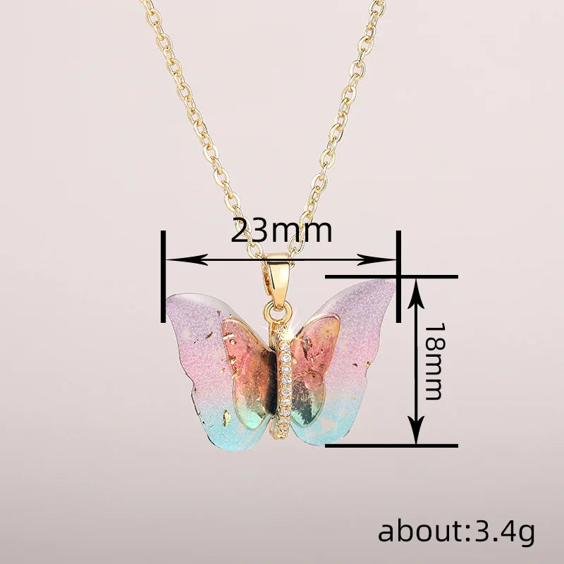 Huitan Aesthetic Butterfly Pendant Necklace for Women Silver Color/Gold Color Inlaid Shiny CZ Fashion Party Accessories Jewelry