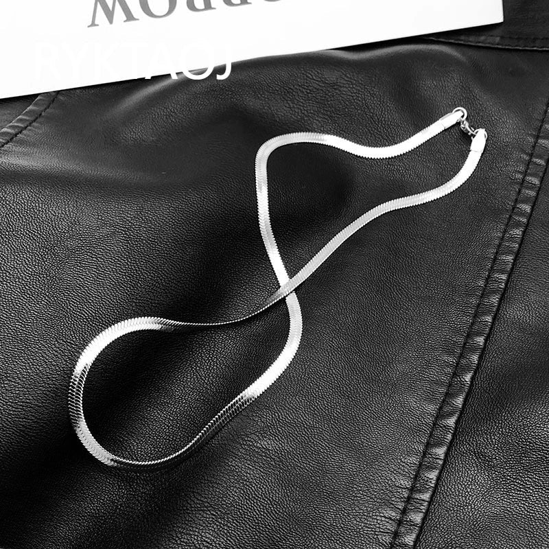 925 Sterling Silver Flat Herringbone Necklace Thin Shiny Snake Chain Minimalist Dainty Blade‑Shape Neck Jewelry Gift for Women