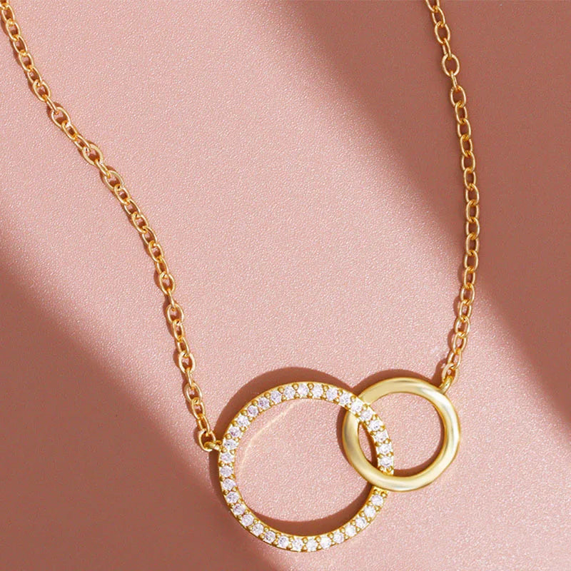 Double Circle Pendant Necklace Gold Color Necklaces for Women Fashion Thin Chain Minimalist Dainty on The Neck Jewelry