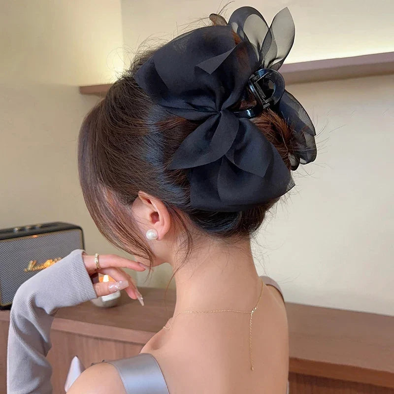Mesh Bow Grip Clip Female Ponytail Braid Hair Clip Elegant Girl Hair Clip Hair Accessories Gift Shark Clip Headwear
