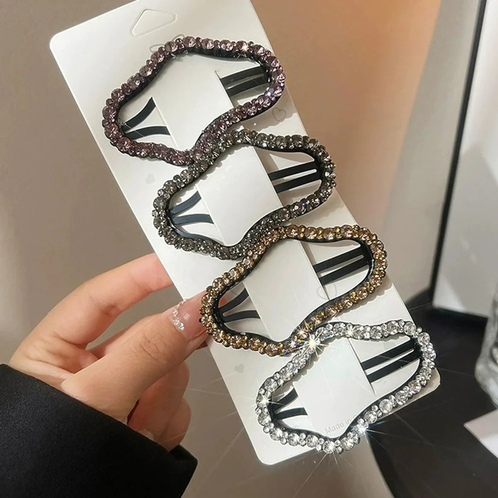 4 PCS Rhinestones BB Clip Side Bangs Synthetic Hair Accessories Hollow out Design Hair Side Clips for Fashionable Headdress