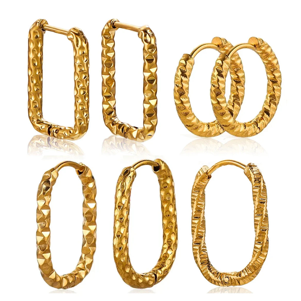 6pcs Stainless Steel Rectangular Textured Earrings Set | 18K PVD Gold Plated DIY Jewelry Parts