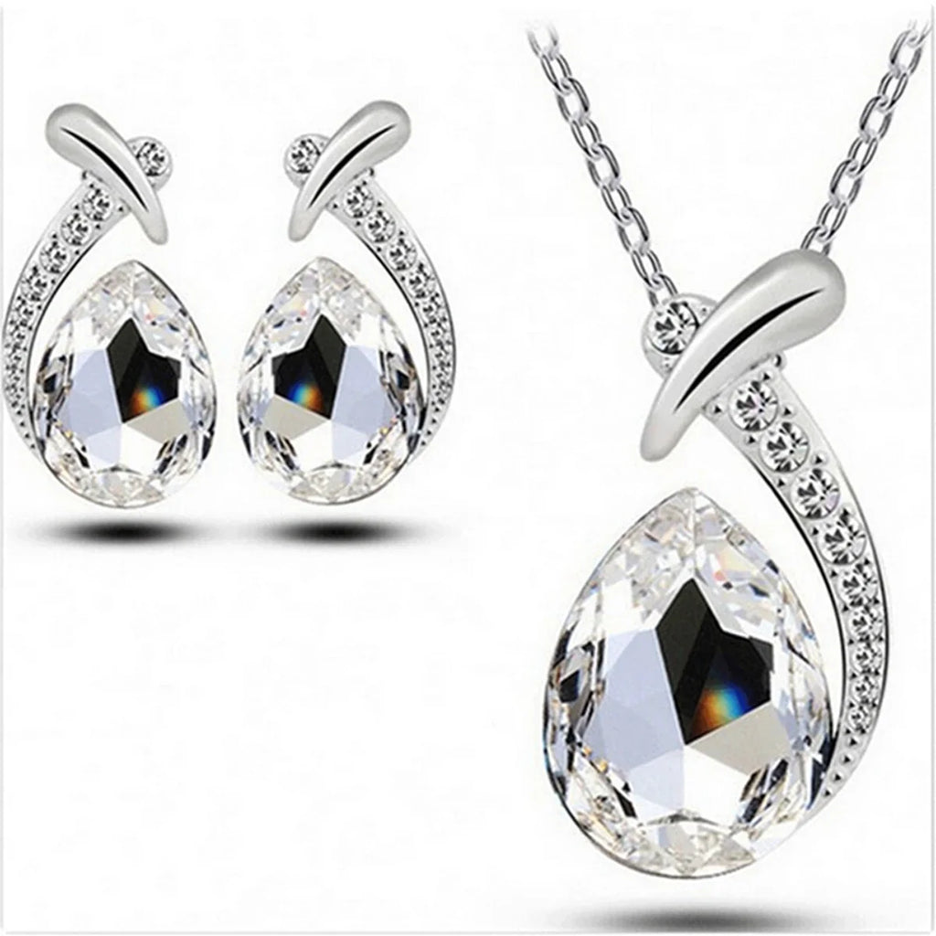 Fashion Silver Color Necklace Earrings Cubic Zirconia Jewelry Sets Elegant Crystal Zircon Jewelry Women Wedding Jewelry Set
