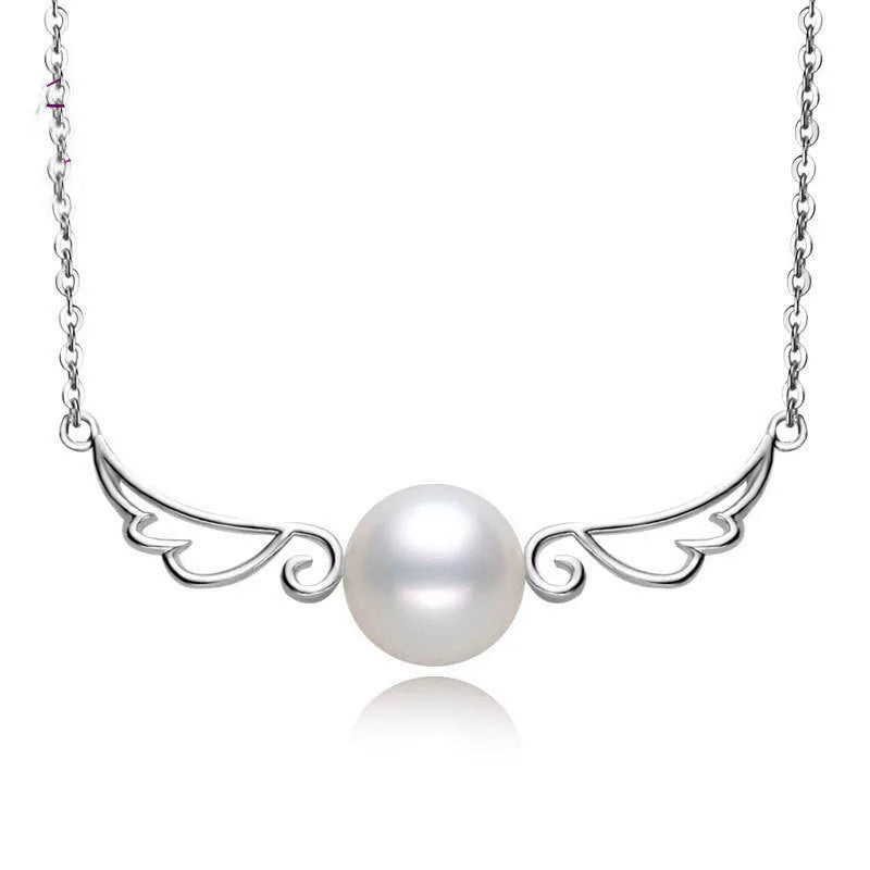 925 Sterling Silver Light Luxury Premium Wings Pearl Necklace Anniversary Birthday Party Wedding Gift