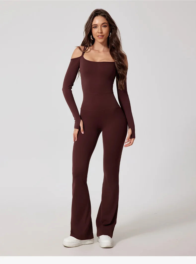 Yoga Jumpsuit Women's Sports Overalls Flared Trousers